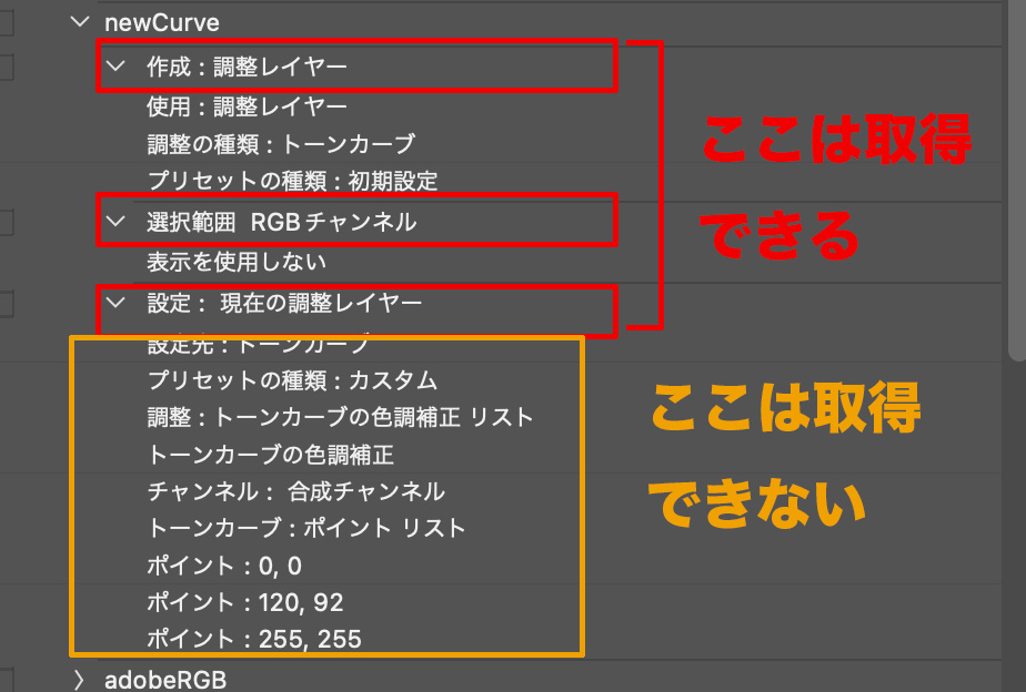 アクションコマンドの取得できる箇所とできない箇所